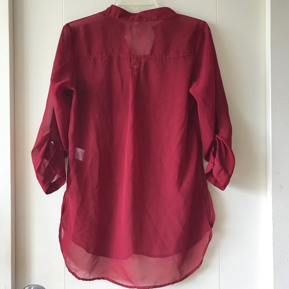 Red/Burgundy Sheer Blouse - Picture 3 of 4